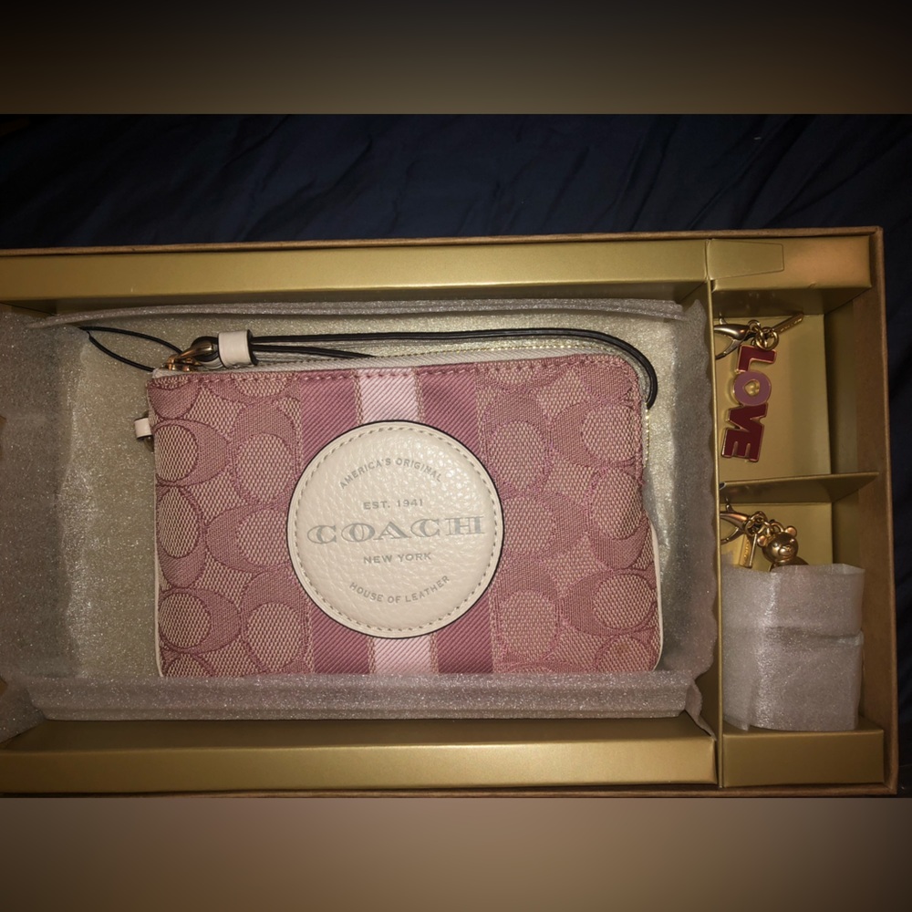 Pink Coach wallet and key chain